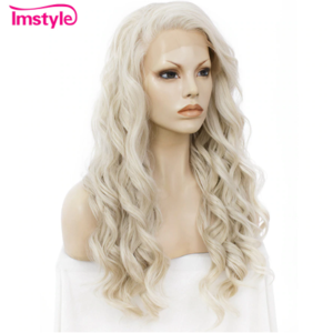 Парик Aliexpress Imstyle Ash Blonde Lace Front Wigs Women Synthetic Hair Wig Long Wavy Cosplay Wigs Heat Resistant Fiber Glueless 24 Inches
