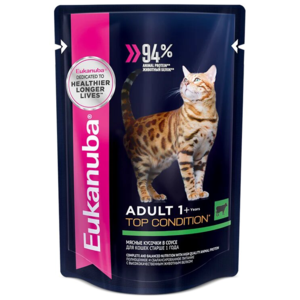 Eukanuba Adult Top Condition влажный рацион с говядиной в соусе для взрослых кошек фото