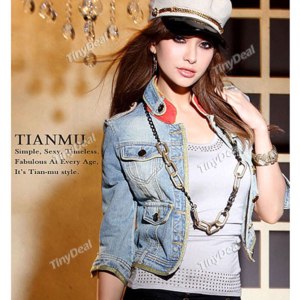 Жакет Tinydeal Fashionable Short Denim Jacket Jean Outerwear with Half Sleeve for Women Ladies Girls NWJ-97052  фото