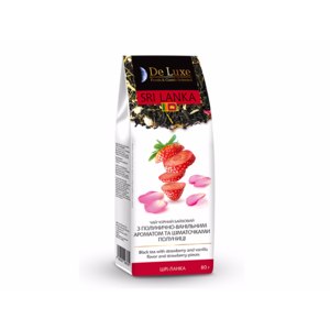 Черный чай De Luxe Foods&Goods Selected Sri Lanka C клубнично-ванильным ароматом и кусочками клубники. фото