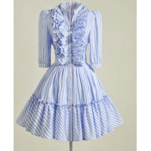 Платье летнее AliExpress spring and summer blue and white striped the flouncing doll dress фото