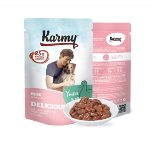 Консервированный корм Karmy Delicious Mini "Утка в соусе" (для собак мелких и миниатюрных пород в возрасте старше 1 года, привередливых в питании) фото