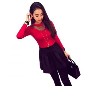 Кофта AliExpress Hot Women Sexy Mesh Sheer Splicing Long Sleeve Slim Knitwear Shirts Tops Blouse фото