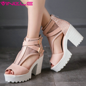 Ladies Womens High Heel Block Platform Ankle Buckle Strap Sandals Shoes Size New