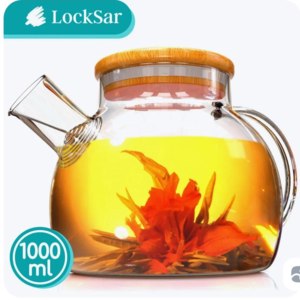 Заварочный чайник LockSar Стеклянный заварник с бамбуковой крышкой фото