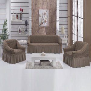 DEWERI - Комплект натяжных чехлов на диван и 2 кресла - «Хороший комплект.Цвет кофейный S-03.»