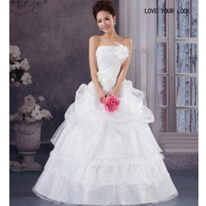 Свадебное платье AliExpress Free Shipping 2015 New A Line Flowers Sweetheart Sleeveless Ivory Satin Bridal Wedding Dress Wedding Gown Vestido De Noiva W0003 фото