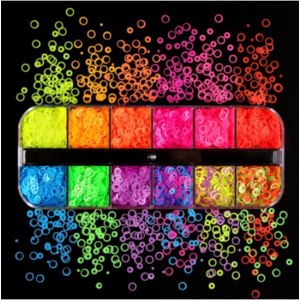 Декор для ногтей Aliexpress 12 Grids Colorful Flourescent Nail Sequins Hollow Circle Sequins Neon Round Nail Art Glitter Flakes Butterfly 3D Slice Tips фото