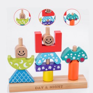  Аналог игры "День и Ночь" Bondibon c AliExpress Educational Wooden Toy Sun and Moon Day and Night Pillar Building Block for Early Learning Children Kids Birthday Christmas Gift фото