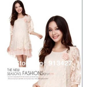 Платье AliExpress 2014 summer/autumn maternity plus size lace dress ladies loose petals lace dress pregnant women fashion lace dress free shipping фото