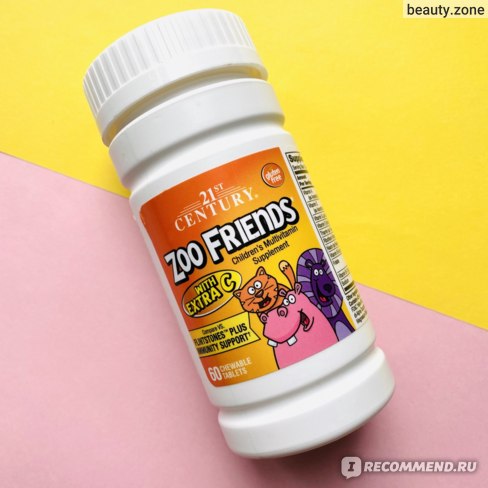Vitaminas para crianças Cuidados de saúde do século 21 "Zoo Friends with Extra C", foto de 60 comprimidos mastigáveis